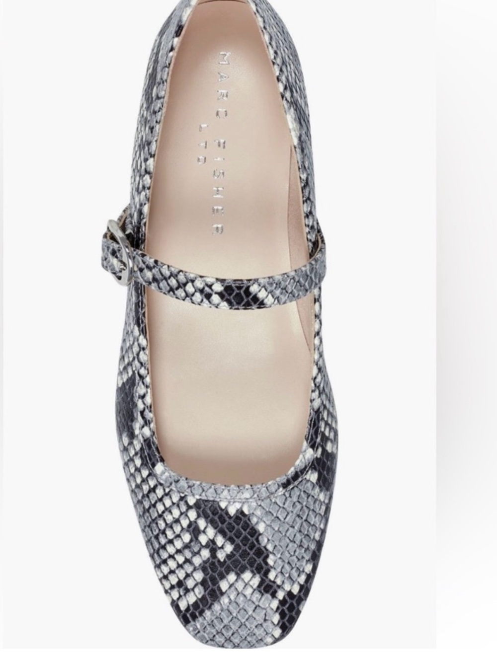 Marc Fisher Gray Snake-Print Mary Jane Flats